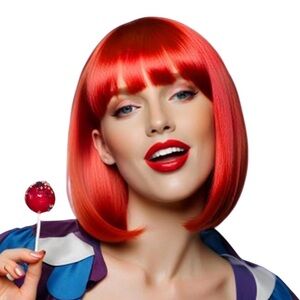 Red Bob Wig with Bangs Wig Women's Disco Party Costume Red Short Wig One Size